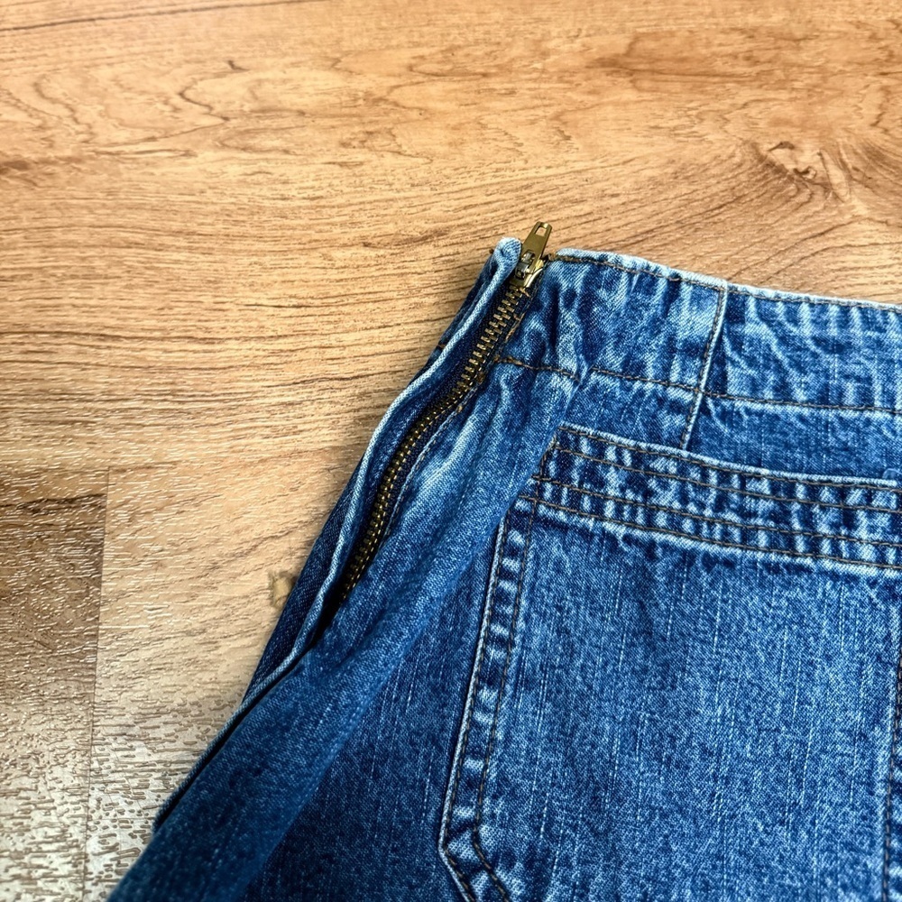 Vintage Y2K Covington Denim Leather Lace Up Knee Length Front Slit Skirt -14- - Picture 4 of 6